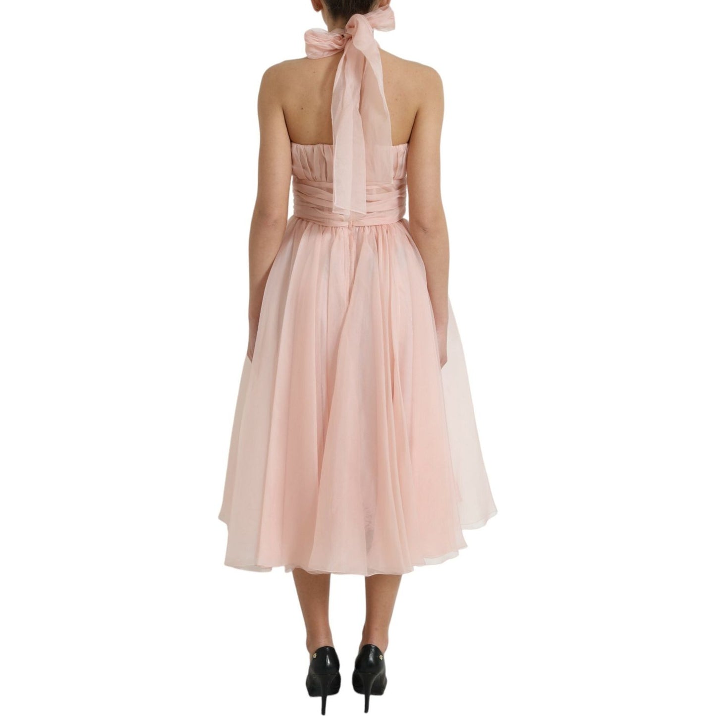 Dolce & Gabbana Pink Silk Chiffon Halter A-line Pleated Midi Dress Dolce & Gabbana
