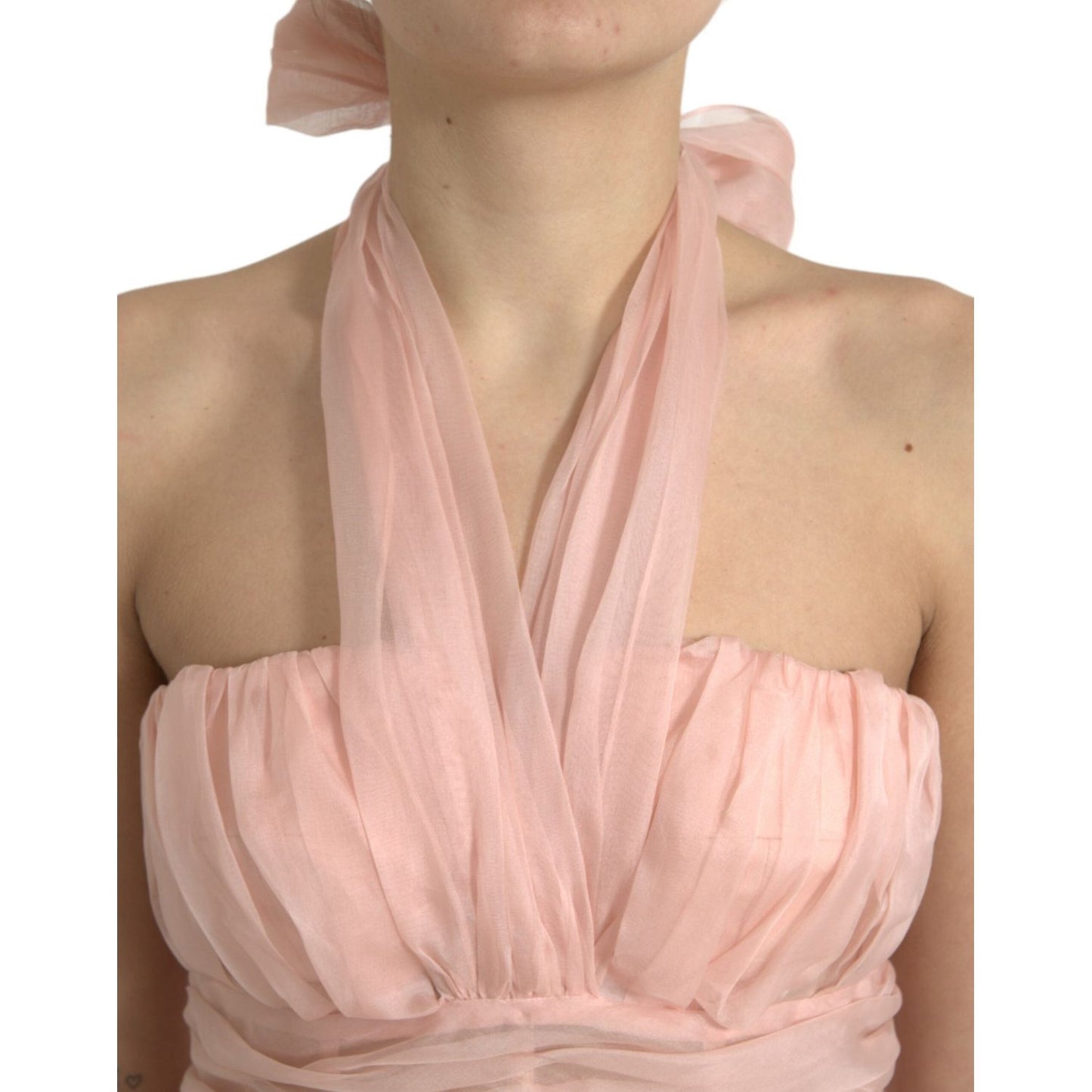 Dolce & Gabbana Pink Silk Chiffon Halter A-line Pleated Midi Dress Dolce & Gabbana