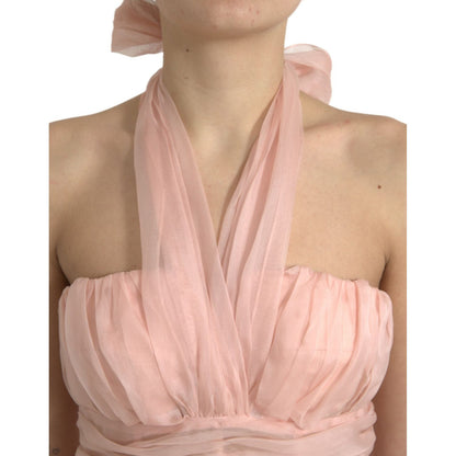 Dolce & Gabbana Pink Silk Chiffon Halter A-line Pleated Midi Dress Dolce & Gabbana
