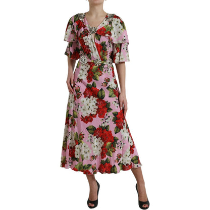 Dolce & Gabbana Multicolor Floral Crystal Embellished A-line Dress Dolce & Gabbana