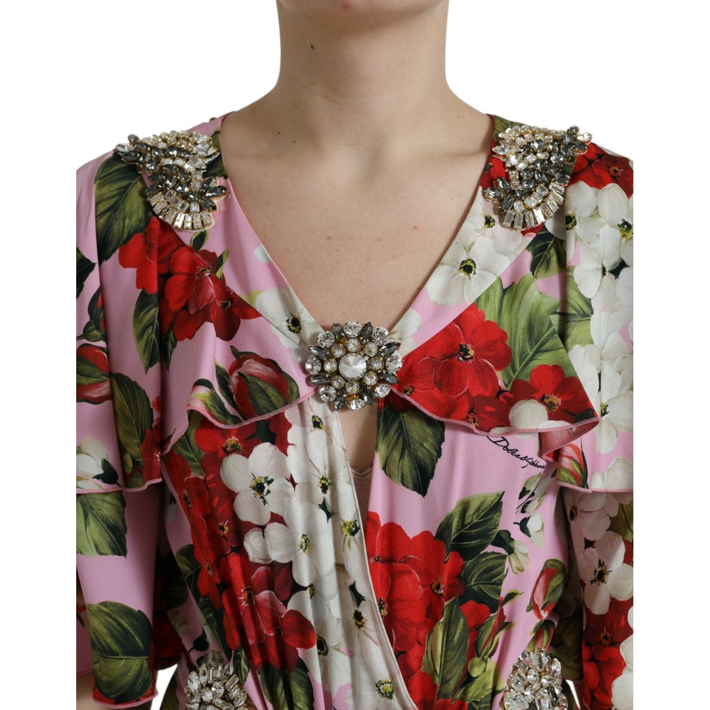 Dolce & Gabbana Multicolor Floral Crystal Embellished A-line Dress Dolce & Gabbana
