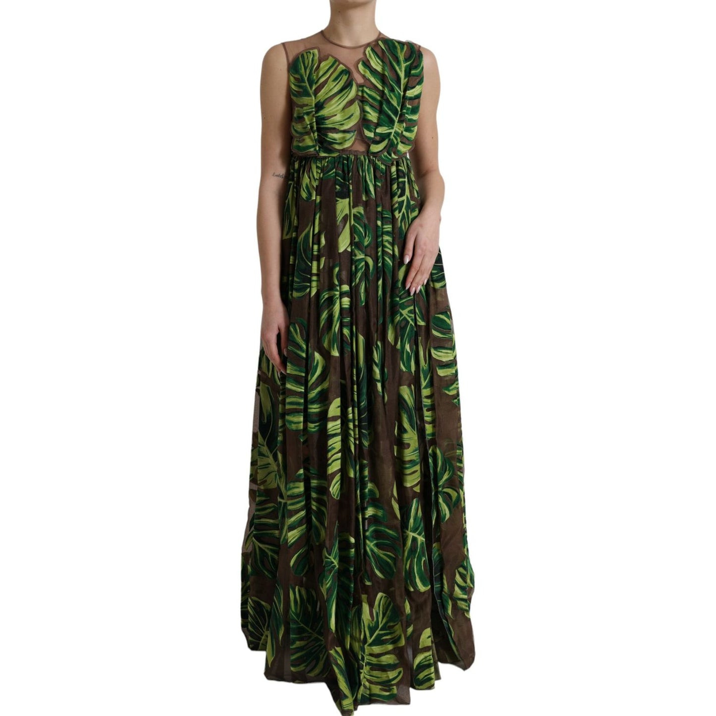 Dolce & Gabbana Green Banana Leaf Sleeveless Long Maxi Dress Dolce & Gabbana
