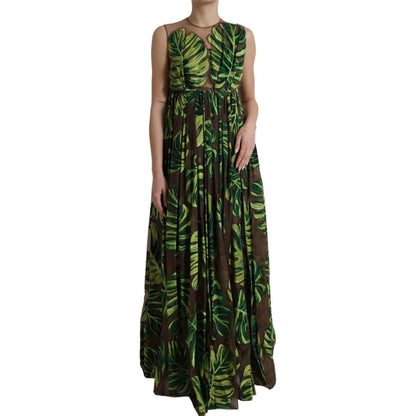 Dolce & Gabbana Green Banana Leaf Sleeveless Long Maxi Dress Dolce & Gabbana