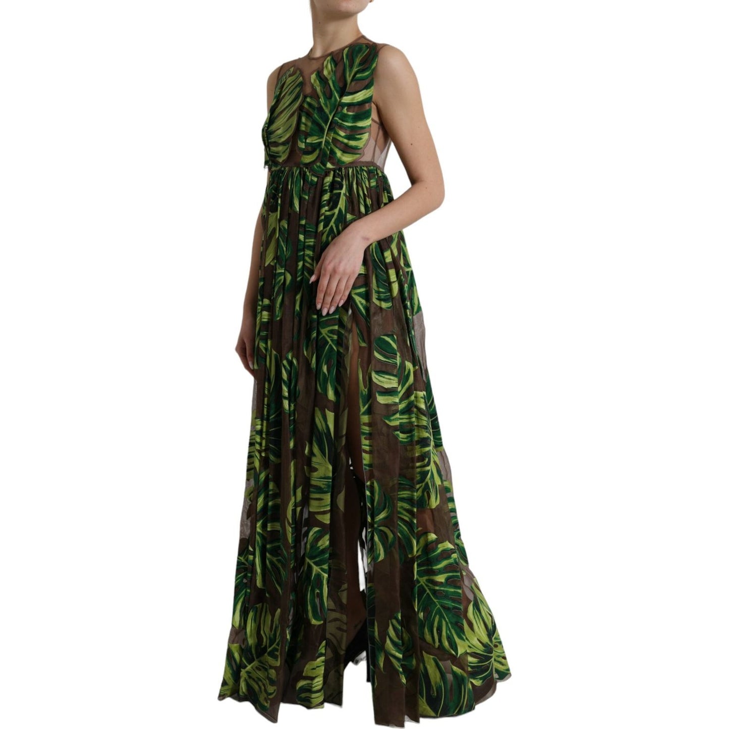 Dolce & Gabbana Green Banana Leaf Sleeveless Long Maxi Dress Dolce & Gabbana
