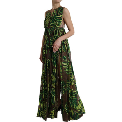 Dolce & Gabbana Green Banana Leaf Sleeveless Long Maxi Dress Dolce & Gabbana