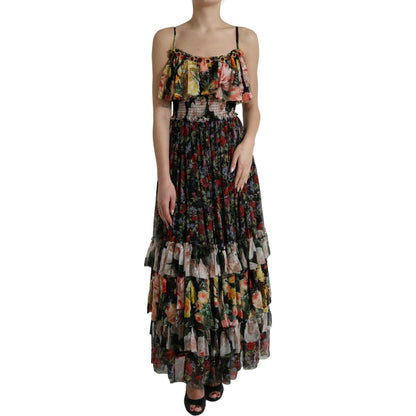 Dolce & Gabbana Multicolor Floral Chiffon Tiered Maxi Dress Dolce & Gabbana