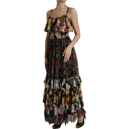 Dolce & Gabbana Multicolor Floral Chiffon Tiered Maxi Dress Dolce & Gabbana