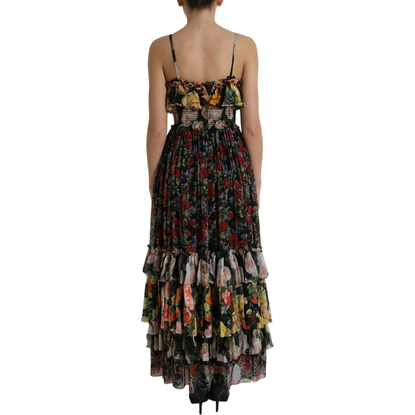 Dolce & Gabbana Multicolor Floral Chiffon Tiered Maxi Dress Dolce & Gabbana