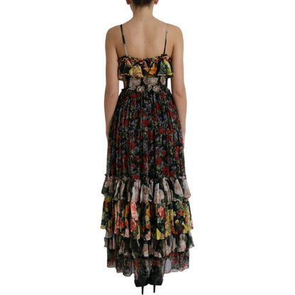 Dolce & Gabbana Multicolor Floral Chiffon Tiered Maxi Dress Dolce & Gabbana