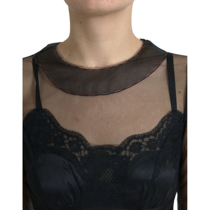 Dolce & Gabbana Black Floral Embroidery Mesh Tulle Gown Dress Dolce & Gabbana