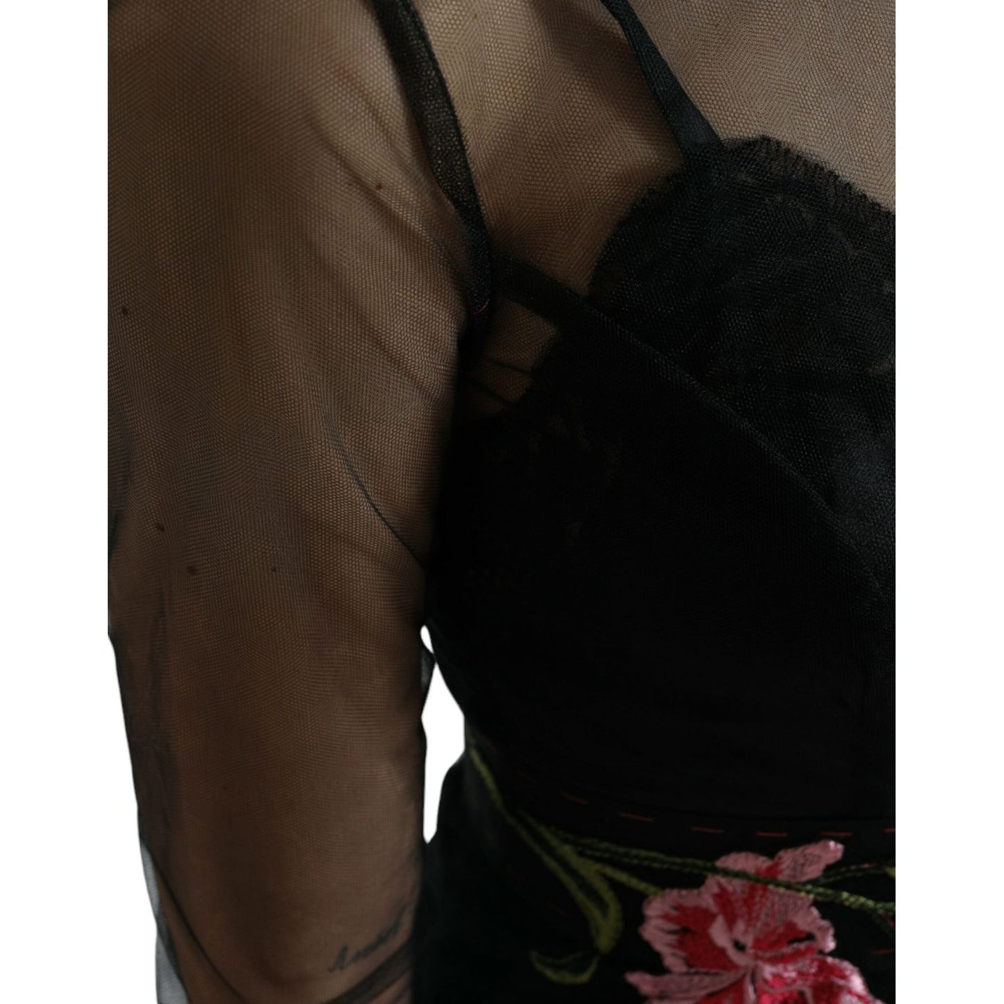 Dolce & Gabbana Black Floral Embroidery Mesh Tulle Gown Dress Dolce & Gabbana