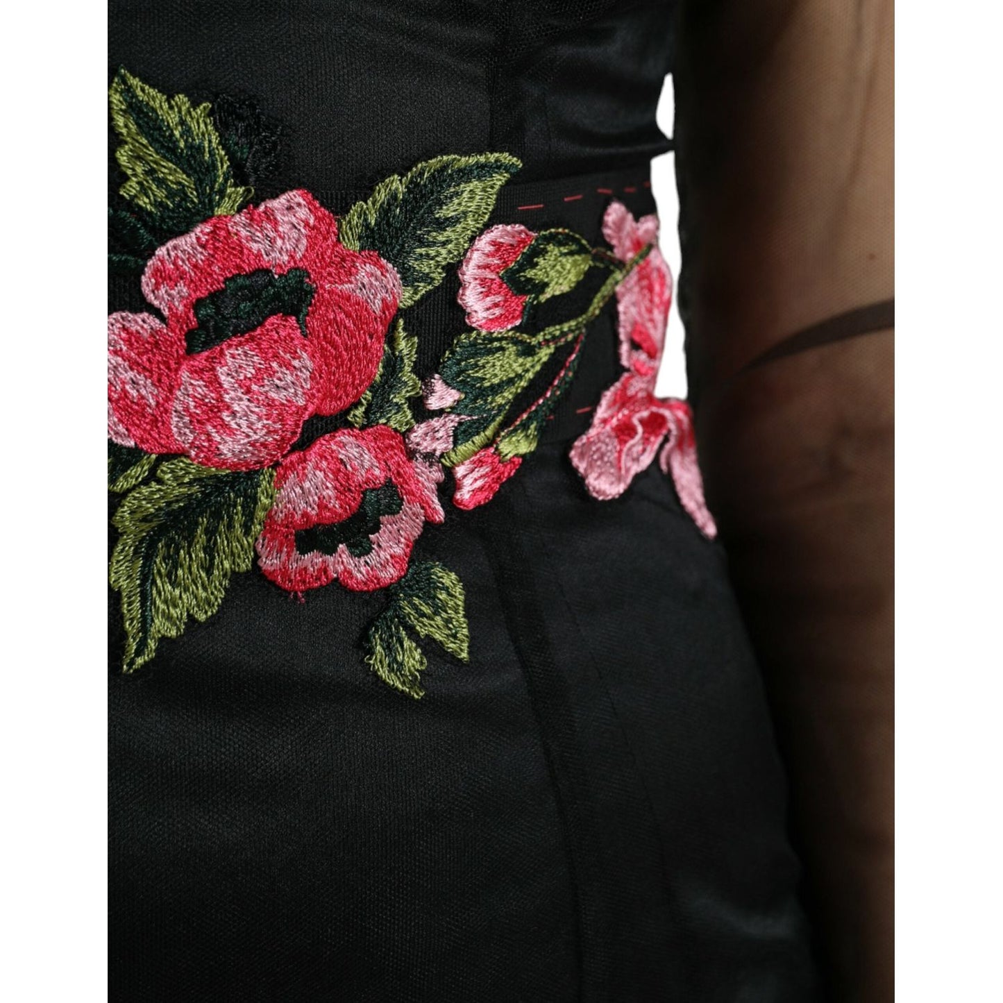 Dolce & Gabbana Black Floral Embroidery Mesh Tulle Gown Dress Dolce & Gabbana