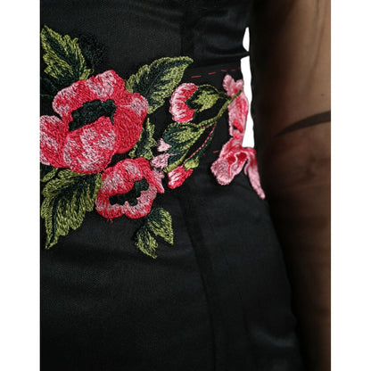 Dolce & Gabbana Black Floral Embroidery Mesh Tulle Gown Dress Dolce & Gabbana