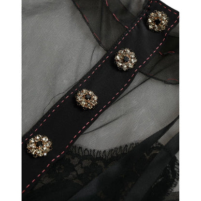 Dolce & Gabbana Black Floral Embroidery Mesh Tulle Gown Dress Dolce & Gabbana