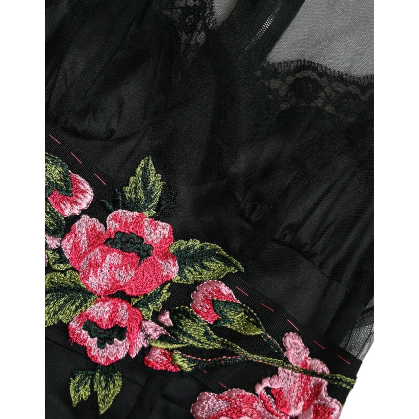 Dolce & Gabbana Black Floral Embroidery Mesh Tulle Gown Dress Dolce & Gabbana