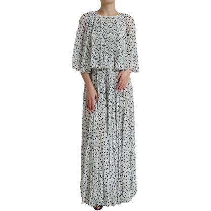 Dolce & Gabbana White Polka Dot A-line Pleated Maxi Dress Dolce & Gabbana