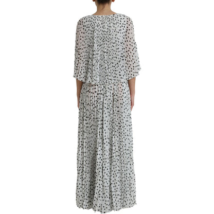 Dolce & Gabbana White Polka Dot A-line Pleated Maxi Dress Dolce & Gabbana