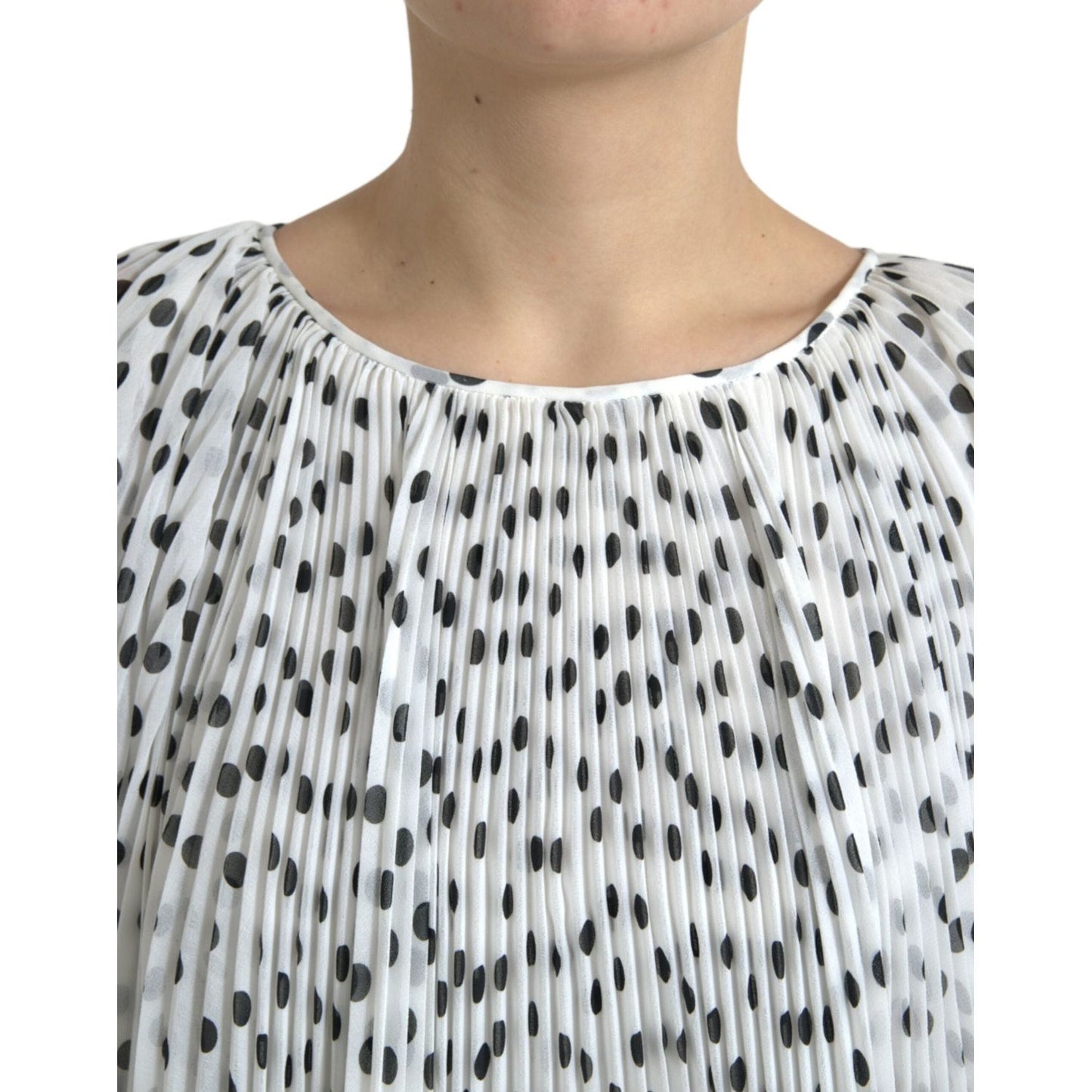 Dolce & Gabbana White Polka Dot A-line Pleated Maxi Dress Dolce & Gabbana