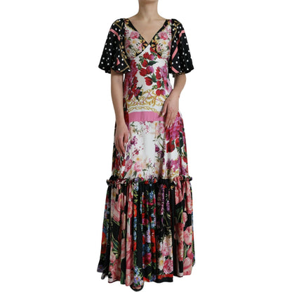 Dolce & Gabbana Multicolor Floral Print Silk Twill Gown Dress Dolce & Gabbana