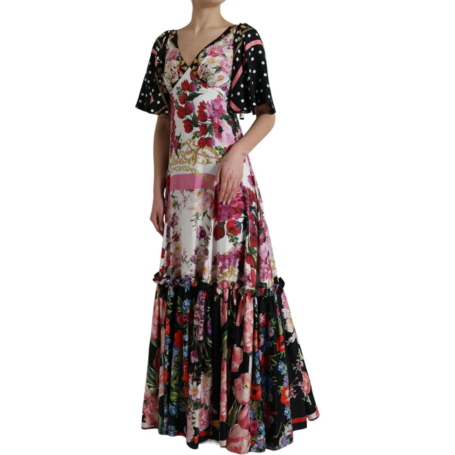 Dolce & Gabbana Multicolor Floral Print Silk Twill Gown Dress Dolce & Gabbana