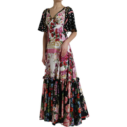 Dolce & Gabbana Multicolor Floral Print Silk Twill Gown Dress Dolce & Gabbana