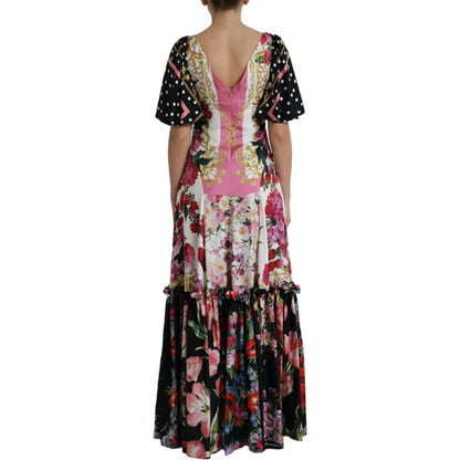 Dolce & Gabbana Multicolor Floral Print Silk Twill Gown Dress Dolce & Gabbana