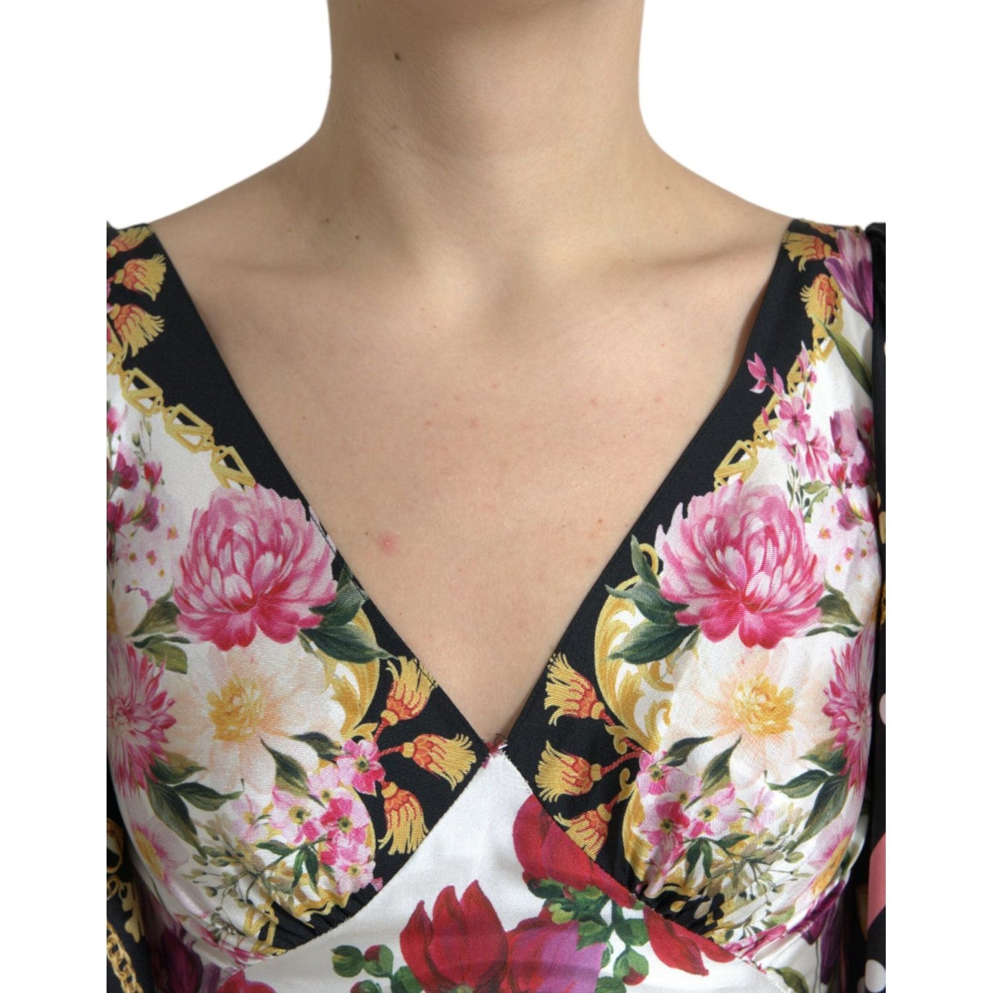 Dolce & Gabbana Multicolor Floral Print Silk Twill Gown Dress Dolce & Gabbana