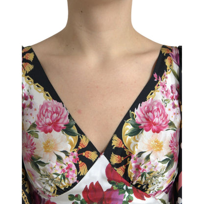 Dolce & Gabbana Multicolor Floral Print Silk Twill Gown Dress Dolce & Gabbana