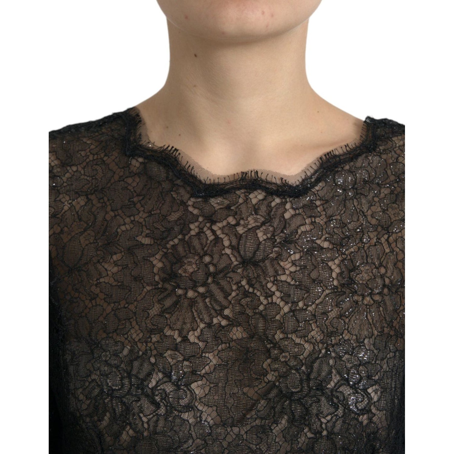 Dolce & Gabbana Black Floral Lace Sheer A-line Midi Dress Dolce & Gabbana