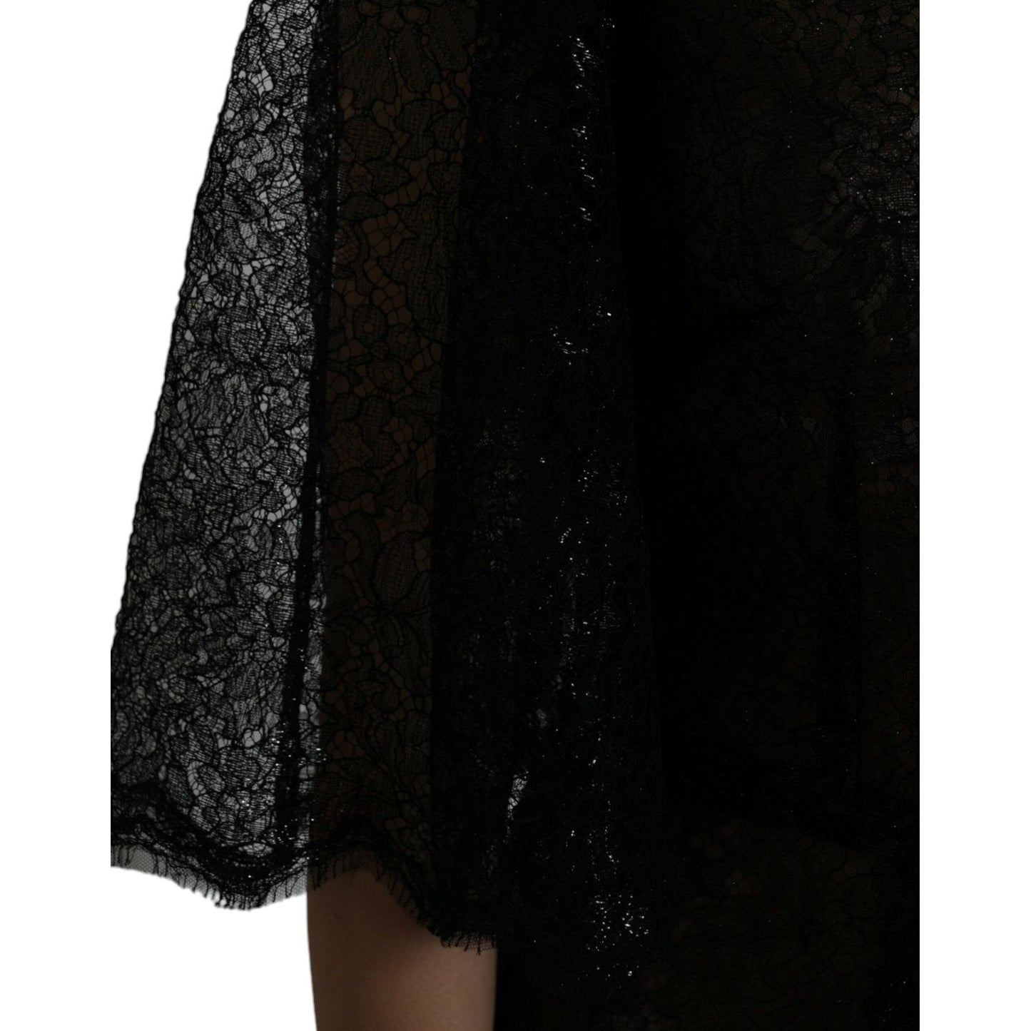 Dolce & Gabbana Black Floral Lace Sheer A-line Midi Dress Dolce & Gabbana