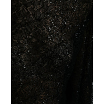 Dolce & Gabbana Black Floral Lace Sheer A-line Midi Dress Dolce & Gabbana