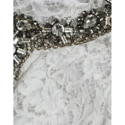 Dolce & Gabbana White Lace Crystal Embellished Shift Dress