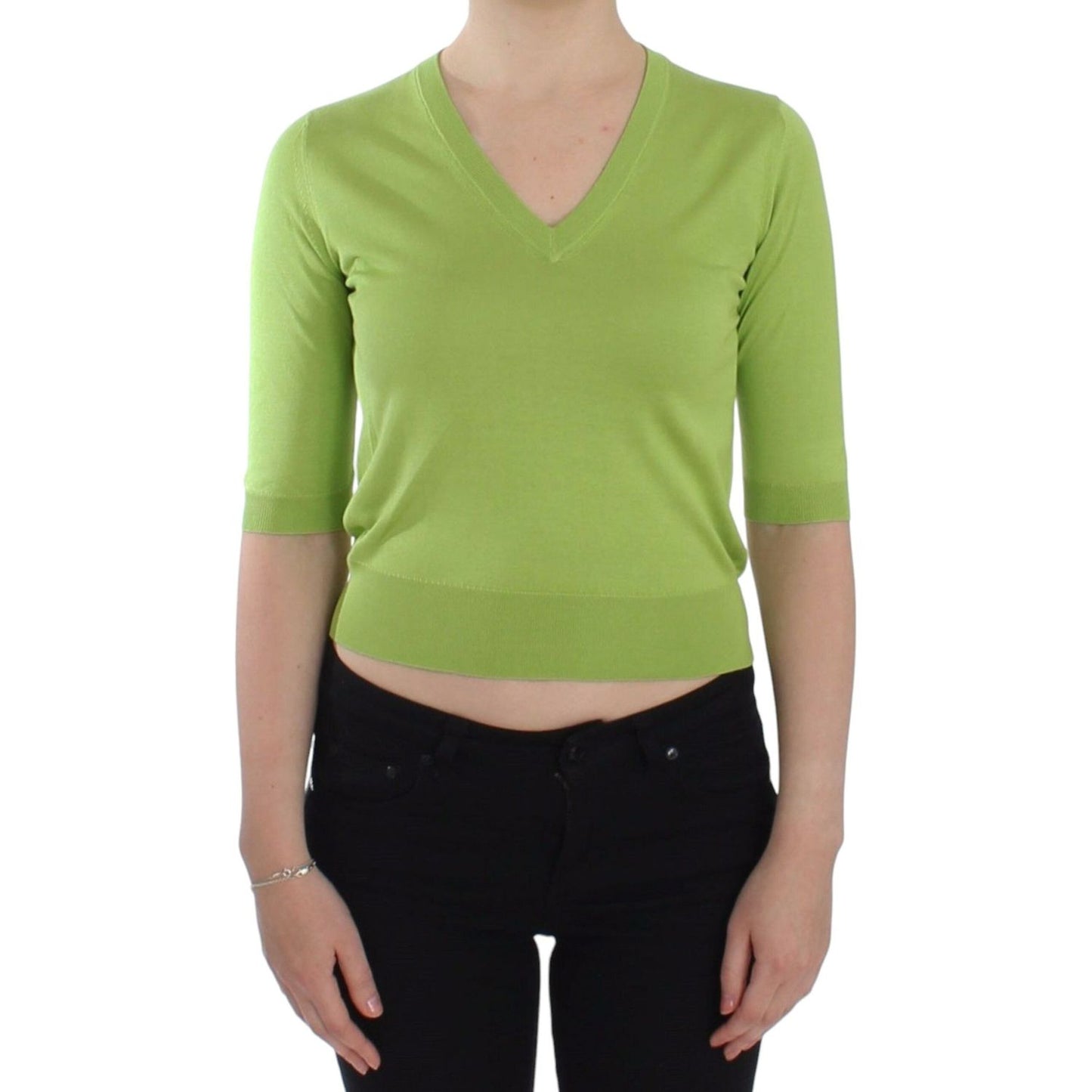 Emerald Green Wool V-Neck Pullover