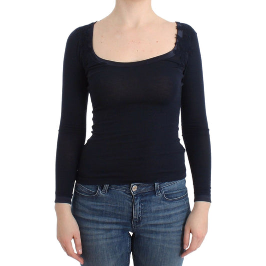 Ermanno Scervino Lingerie Blue Top Blouse Jumper Lace Rayon Ermanno Scervino