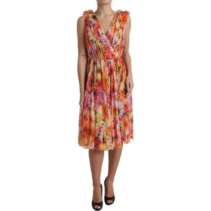 Dolce & Gabbana Multicolor Sunflower Print Silk Midi Dress Dolce & Gabbana