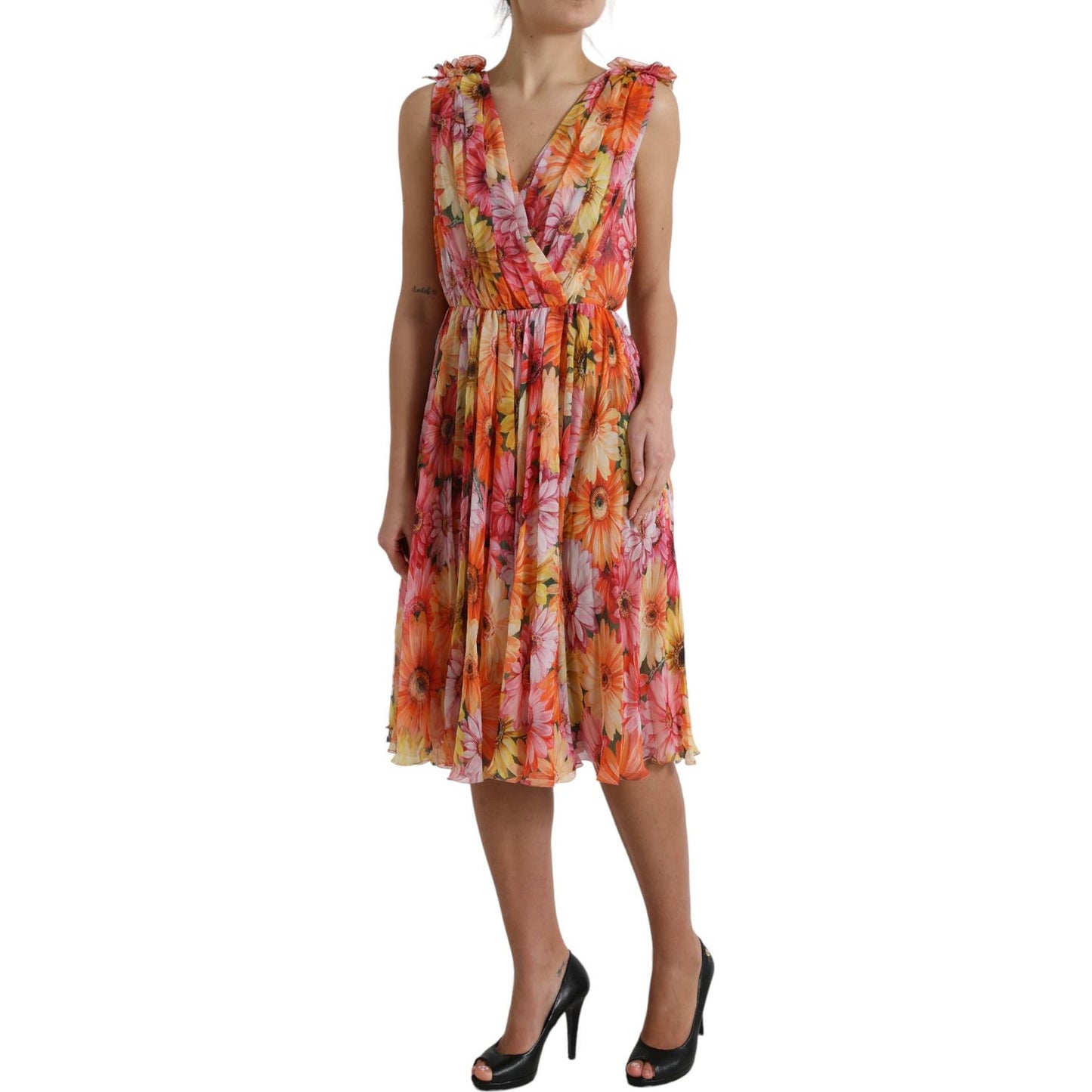 Dolce & Gabbana Multicolor Sunflower Print Silk Midi Dress Dolce & Gabbana