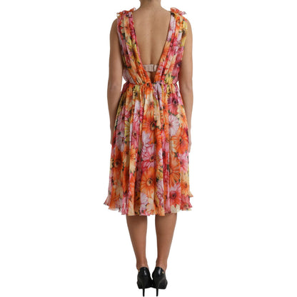 Dolce & Gabbana Multicolor Sunflower Print Silk Midi Dress Dolce & Gabbana