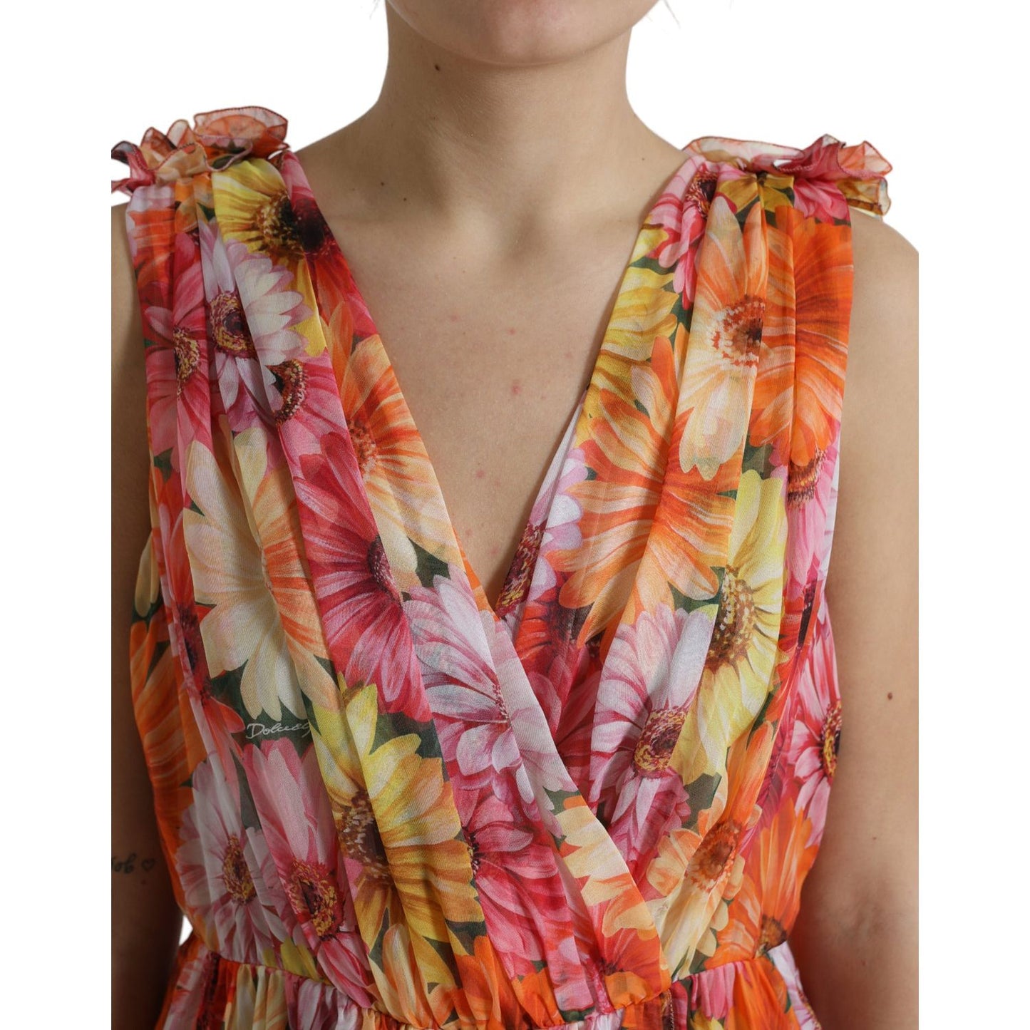 Dolce & Gabbana Multicolor Sunflower Print Silk Midi Dress Dolce & Gabbana