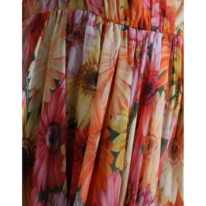 Dolce & Gabbana Multicolor Sunflower Print Silk Midi Dress Dolce & Gabbana