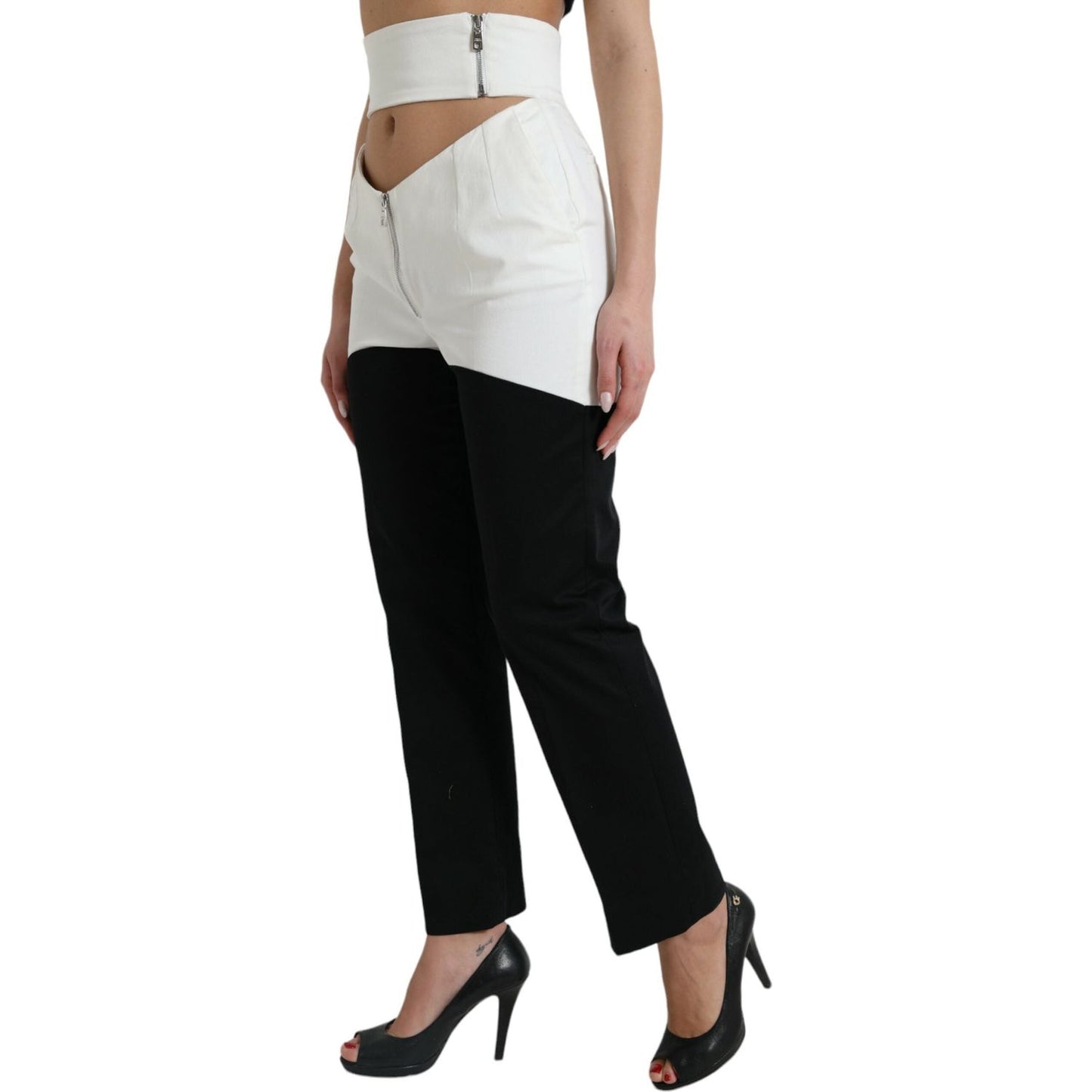 Dolce & Gabbana Black White Cotton Cut Out Waist Tapered Pants Dolce & Gabbana