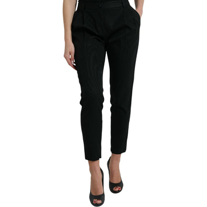 Dolce & Gabbana Black Wool High Waist Cropped Tapered Pants Dolce & Gabbana