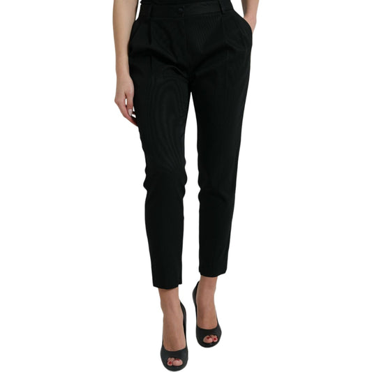 Dolce & Gabbana Black Wool High Waist Cropped Tapered Pants Dolce & Gabbana