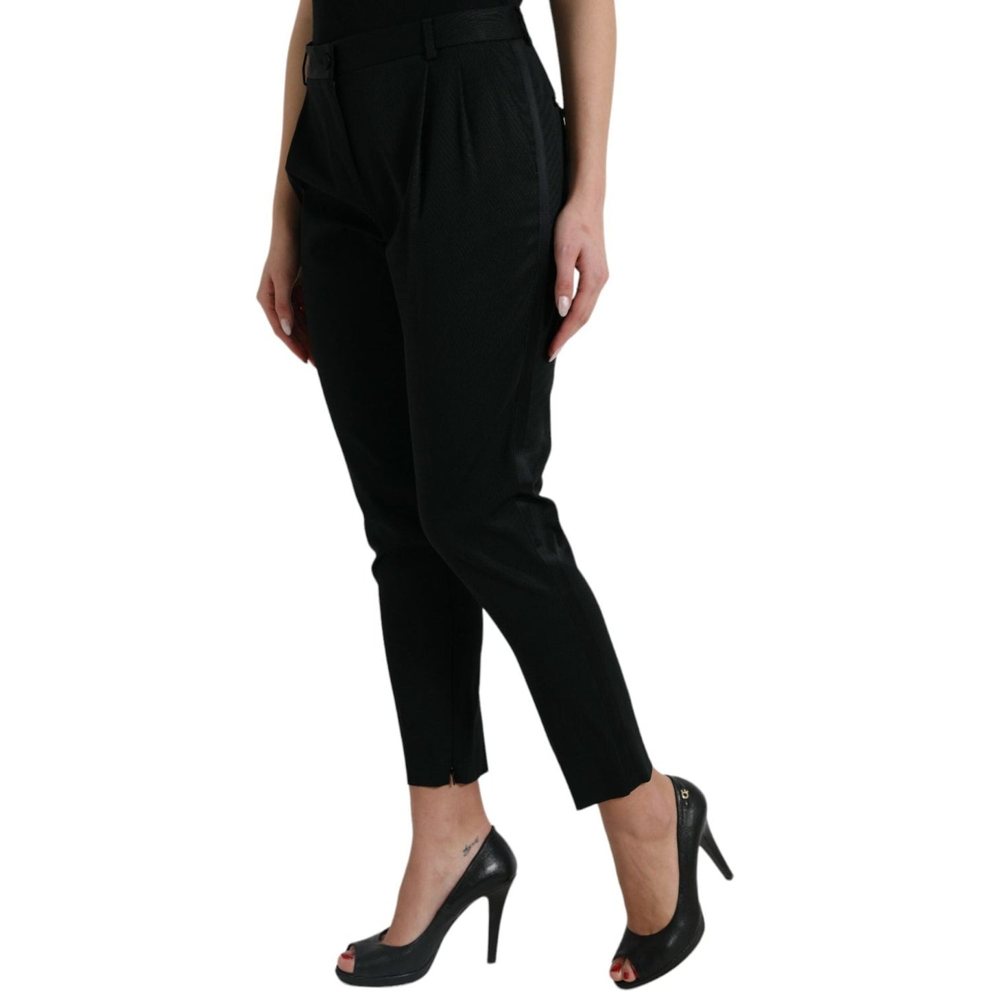 Dolce & Gabbana Black Wool High Waist Cropped Tapered Pants Dolce & Gabbana
