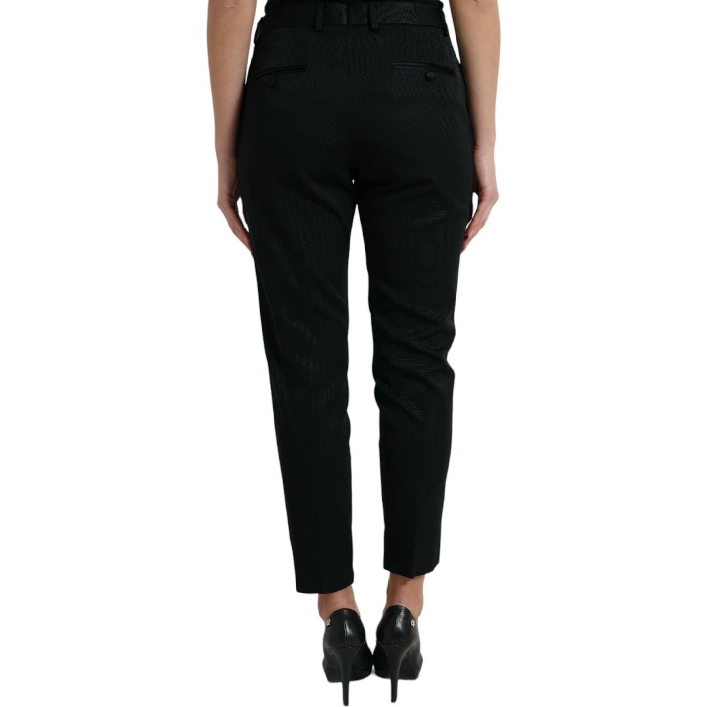 Dolce & Gabbana Black Wool High Waist Cropped Tapered Pants Dolce & Gabbana