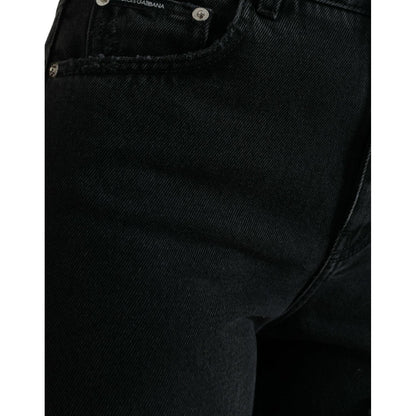 Dolce & Gabbana Black Cotton High Waist Tattered Denim Jeans Dolce & Gabbana