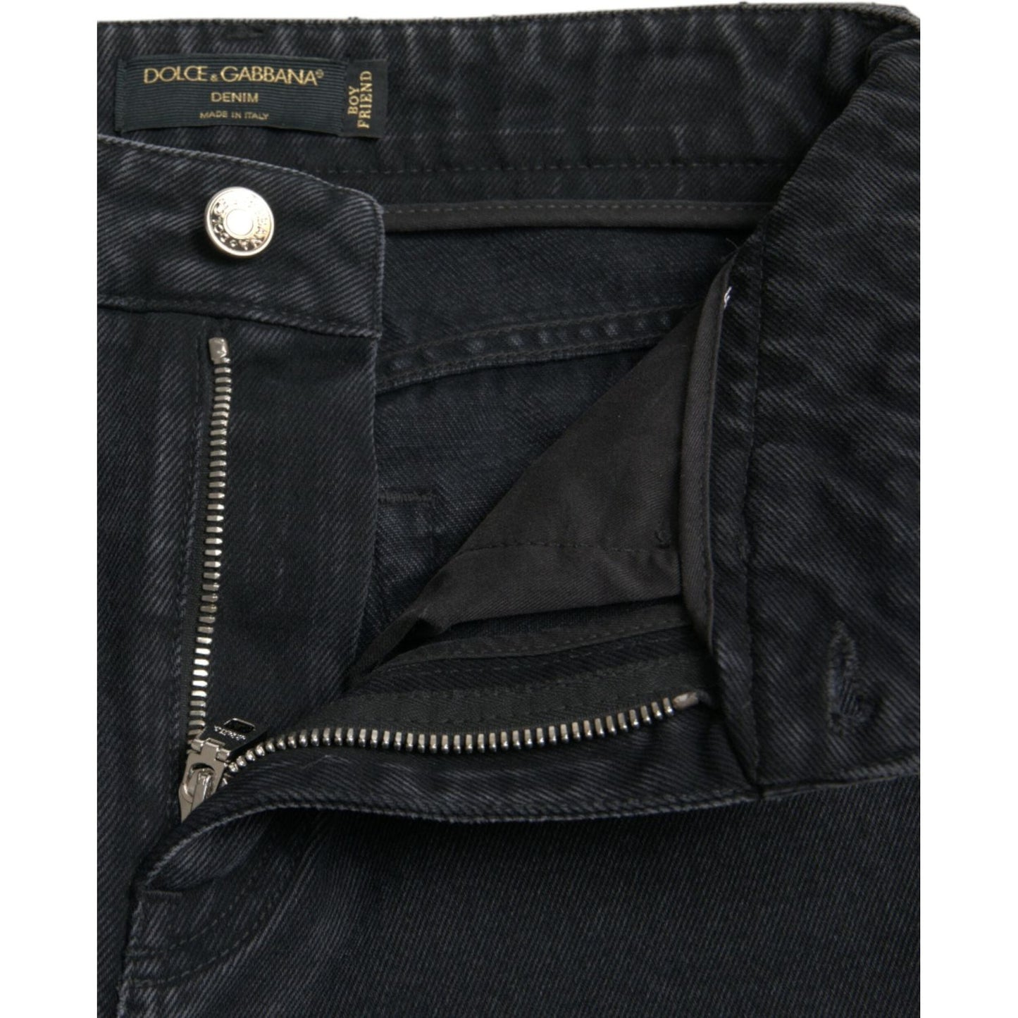 Dolce & Gabbana Black Cotton High Waist Tattered Denim Jeans Dolce & Gabbana