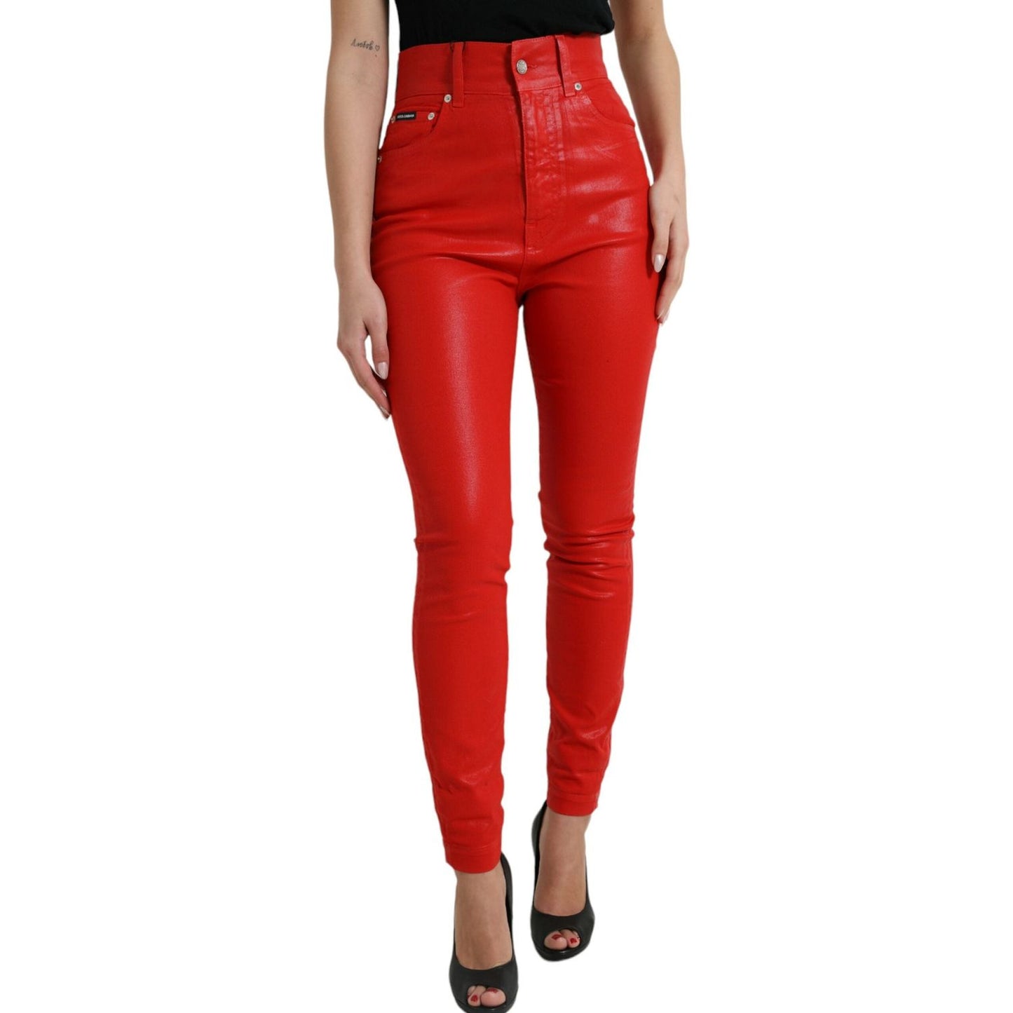 Dolce & Gabbana Red Cotton High Waist Skinny Denim Jeans Dolce & Gabbana