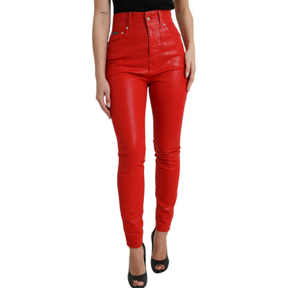 Dolce & Gabbana Red Cotton High Waist Skinny Denim Jeans Dolce & Gabbana