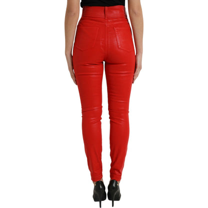 Dolce & Gabbana Red Cotton High Waist Skinny Denim Jeans Dolce & Gabbana
