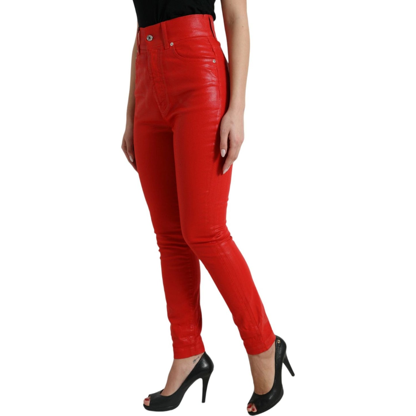 Dolce & Gabbana Red Cotton High Waist Skinny Denim Jeans Dolce & Gabbana
